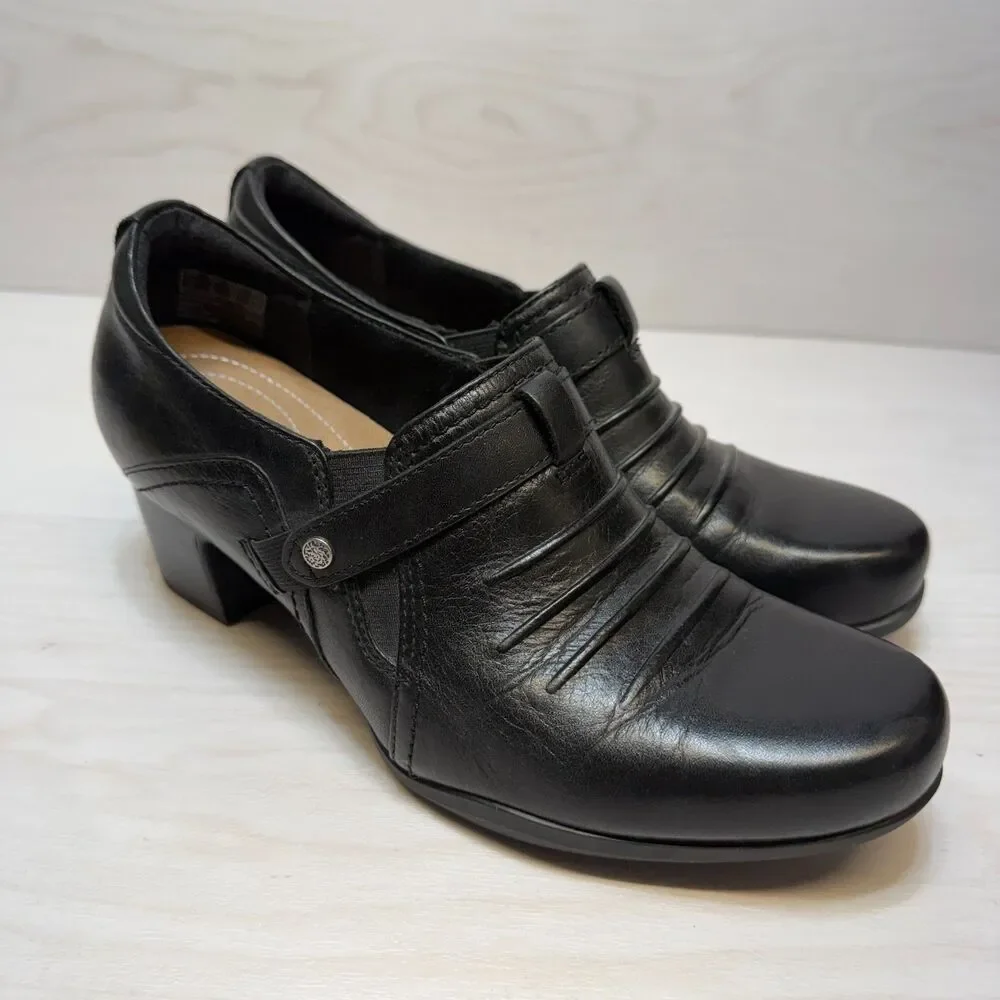Clarks Rosalyn Nicole Heel Loafers‎ Women's Size 8 Black Leather Comfort Strap